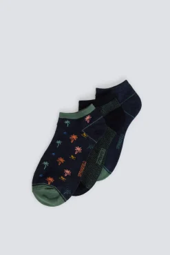 Discount Springfield Lot de 3 chaussettes chevilles à motifs palmiers bleu