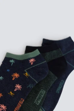 Discount Springfield Lot de 3 chaussettes chevilles &agrave; motifs palmiers bleu