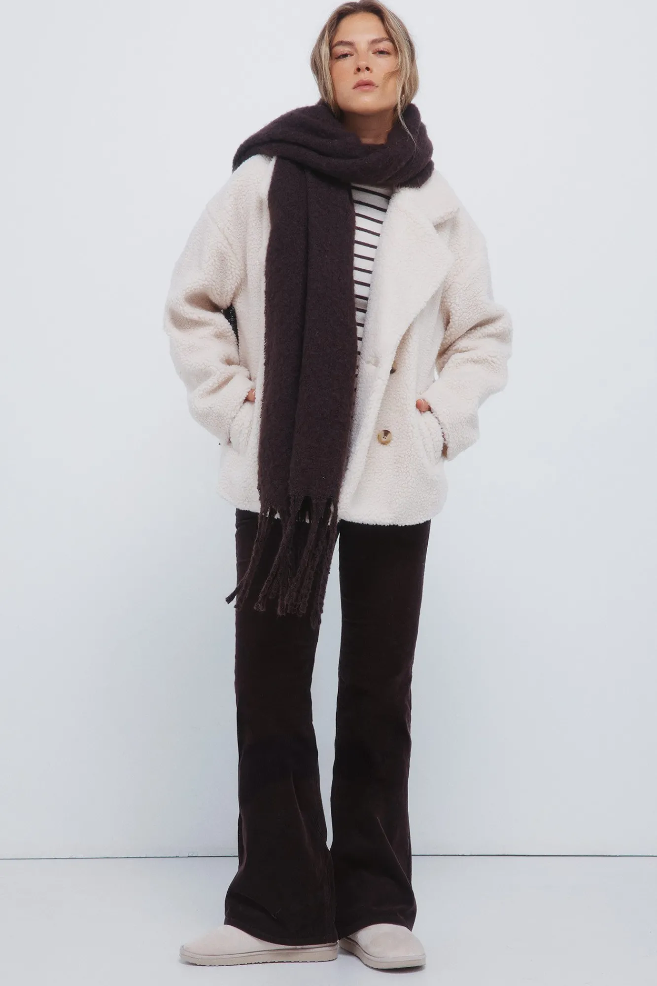 Sale Springfield Manteau en peau de mouton à double boutonnage vison