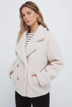 Sale Springfield Manteau en peau de mouton à double boutonnage vison