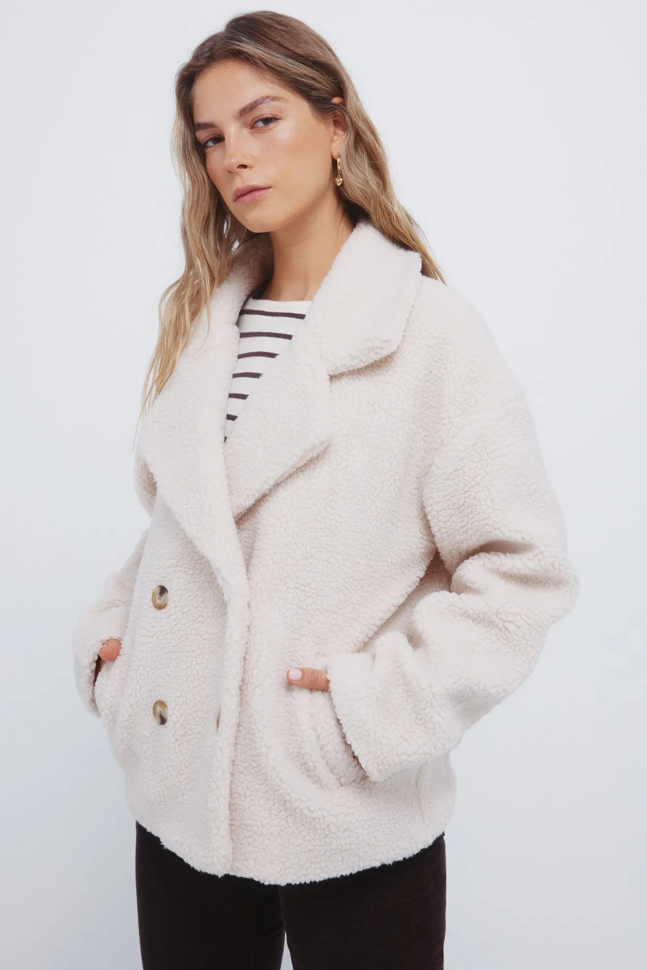 Sale Springfield Manteau en peau de mouton à double boutonnage vison