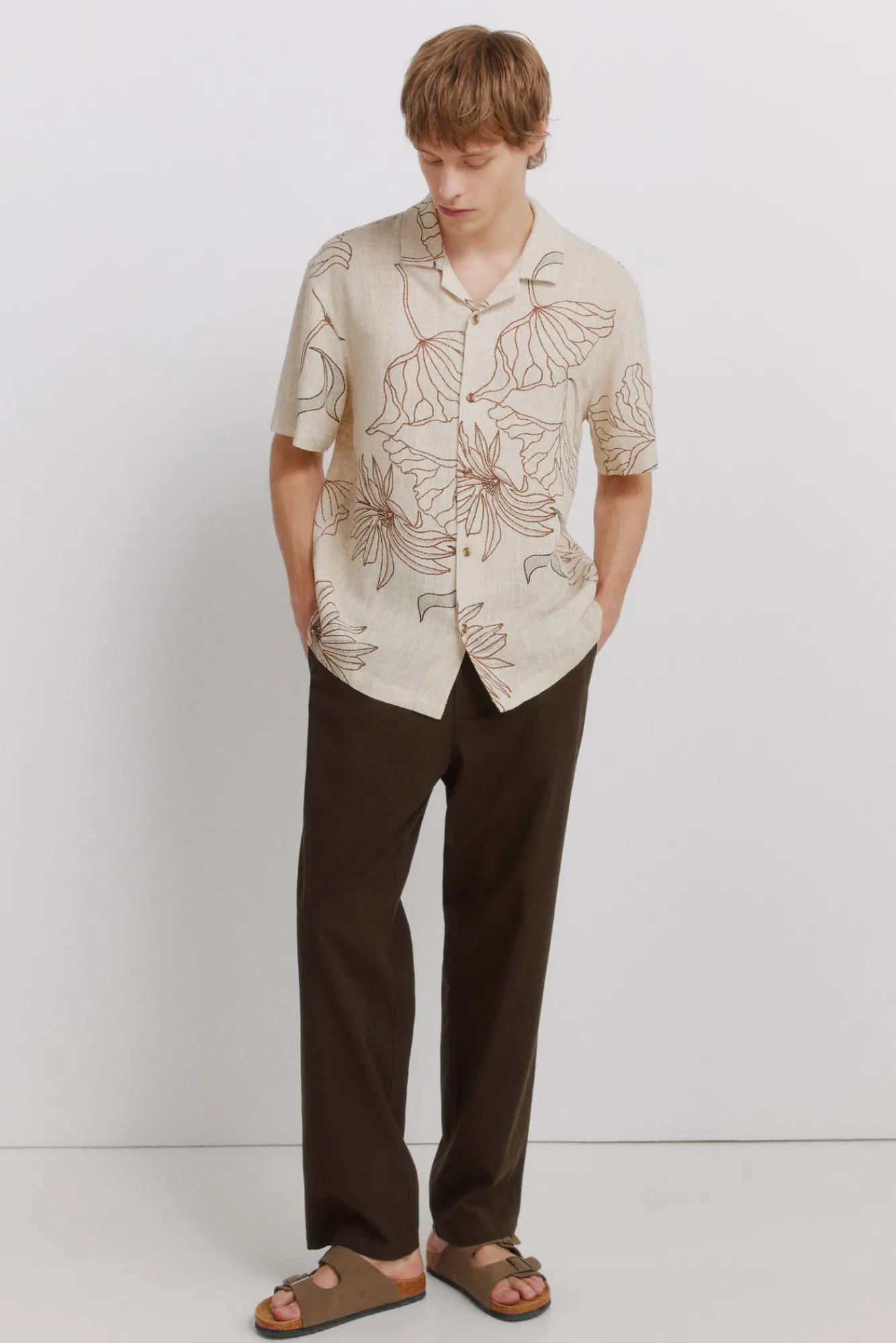 Sale Springfield Pantalon droit coupe droite en lin nude