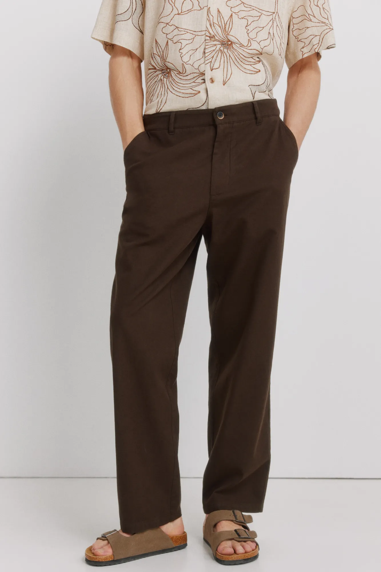 Sale Springfield Pantalon droit coupe droite en lin nude