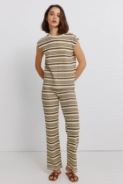 Outlet Springfield Pantalon en tricot à rayures beige