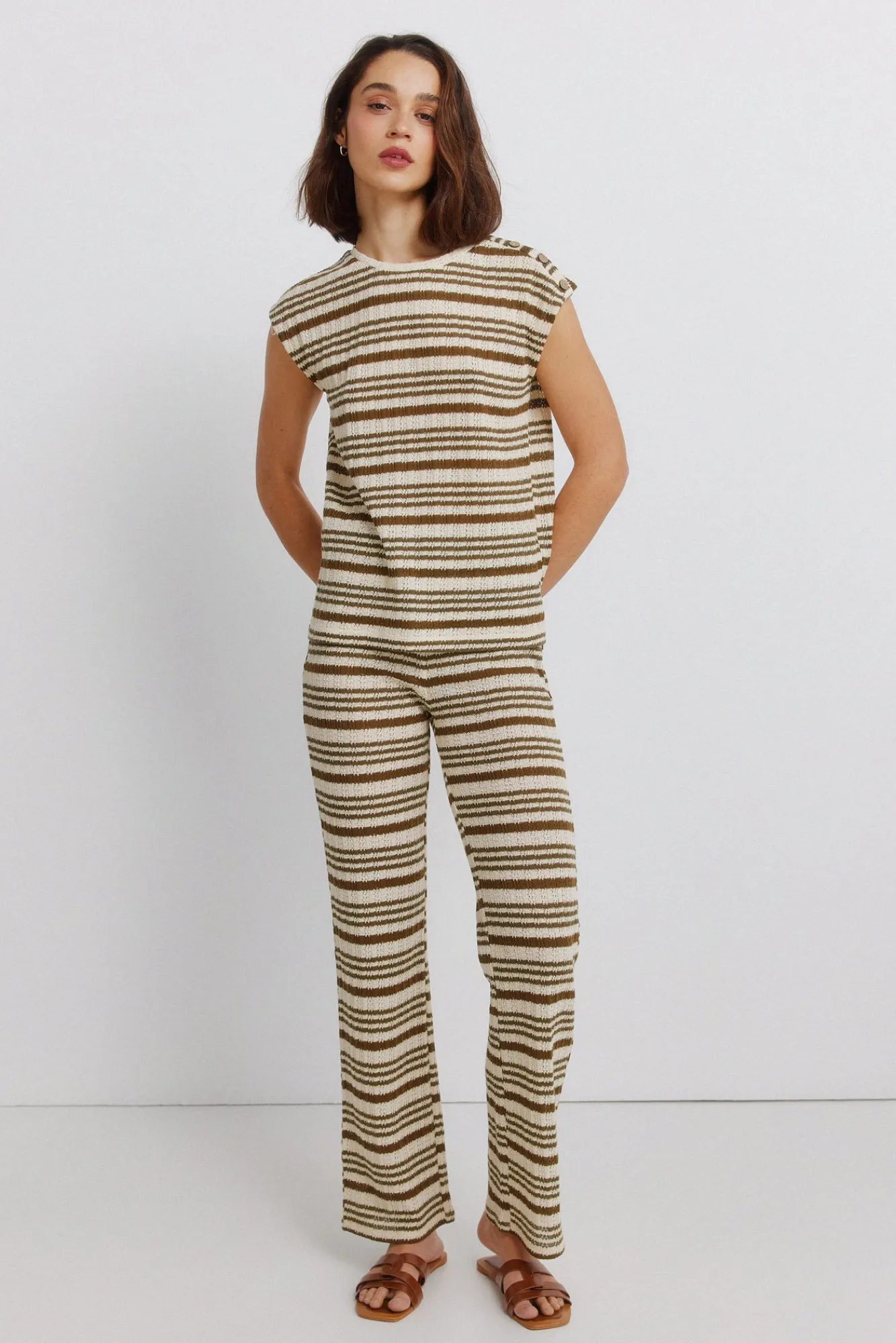 Outlet Springfield Pantalon en tricot à rayures beige