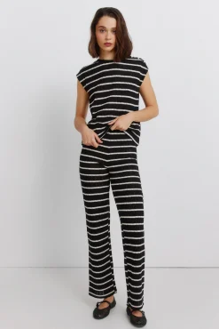 Hot Springfield Pantalon en tricot à rayures noir