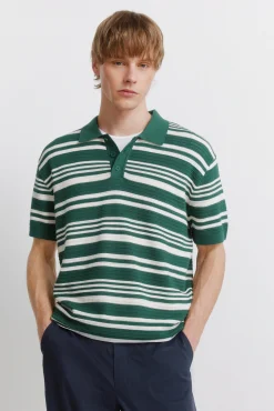 Clearance Springfield Polo en maille structurée à rayures vert