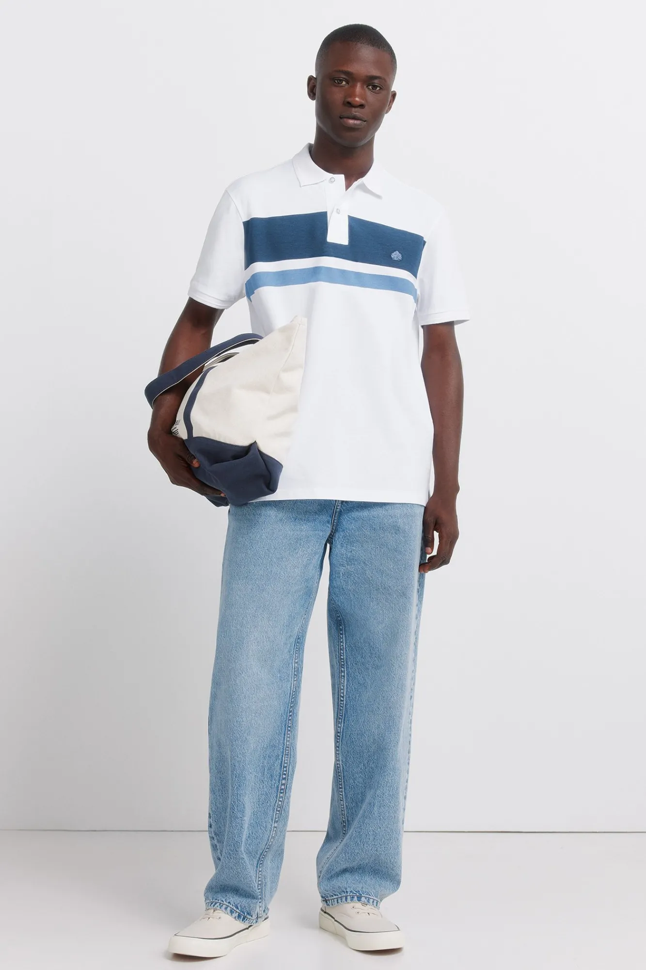 Best Springfield Polo en piqué à rayures imprimées regular fit bleu