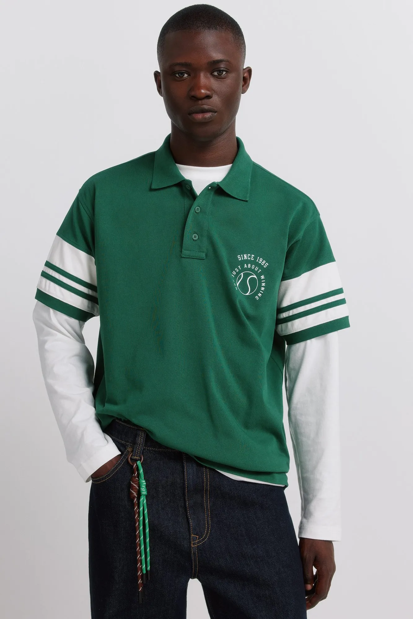 Springfield Polo en piqué à manches à blocs de couleur contrastants coupe droite vert