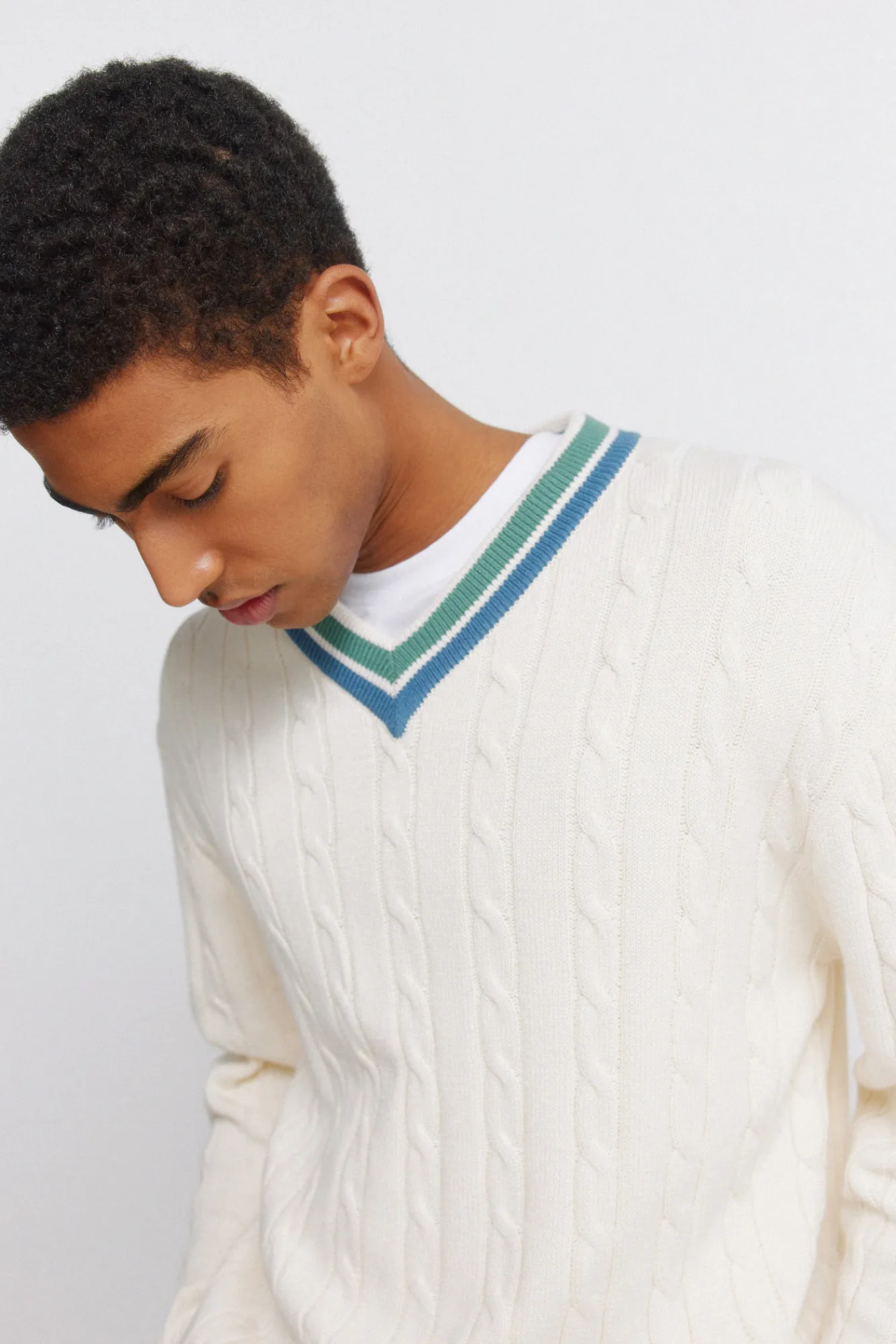 Discount Springfield Pull à torsades col en V blanc