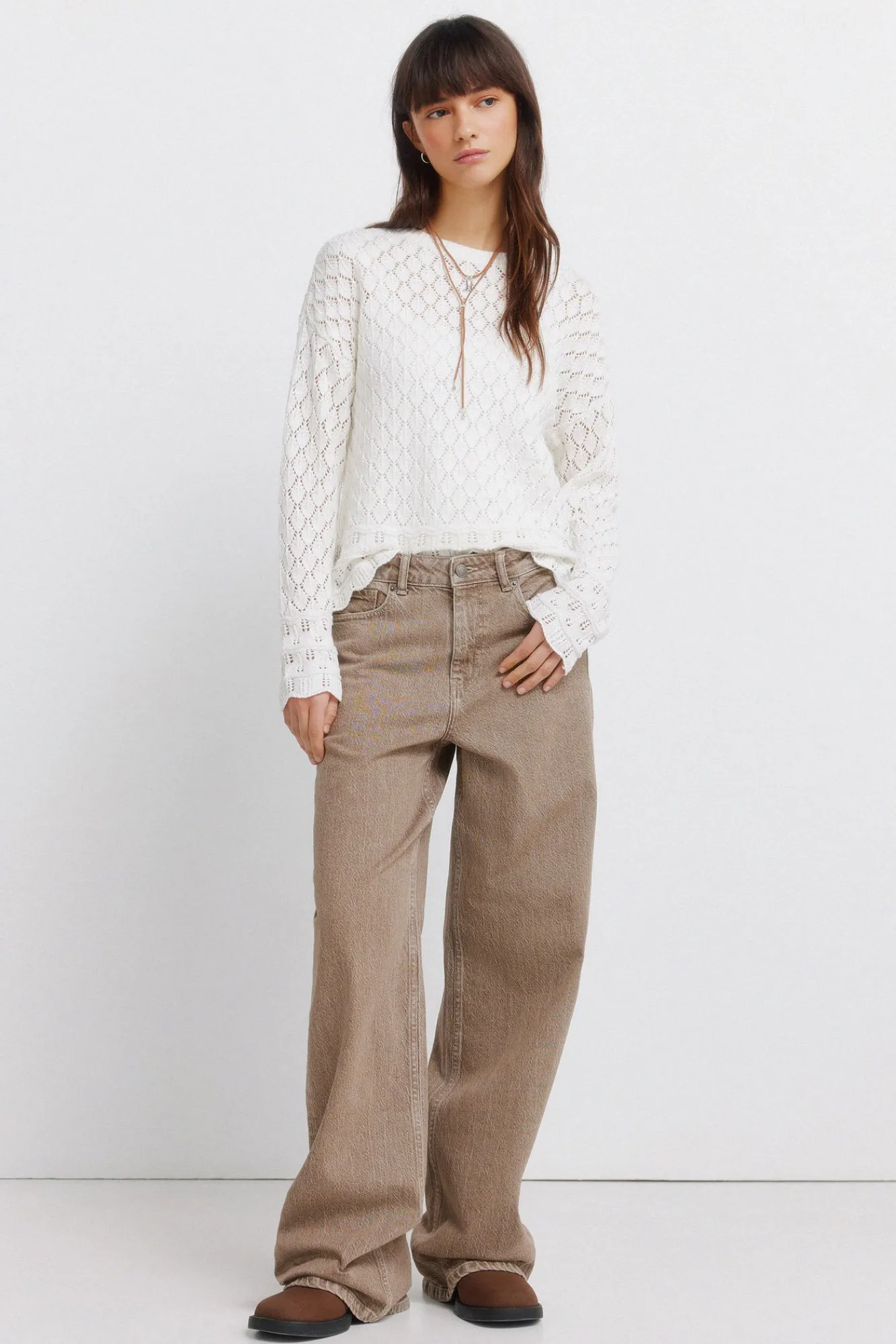 Clearance Springfield Pull en maille pointelle marron