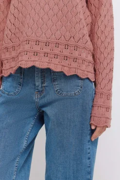 New Springfield Pull en maille pointelle rose