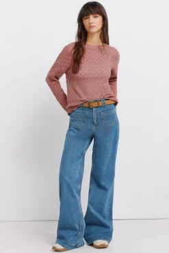New Springfield Pull en maille pointelle rose