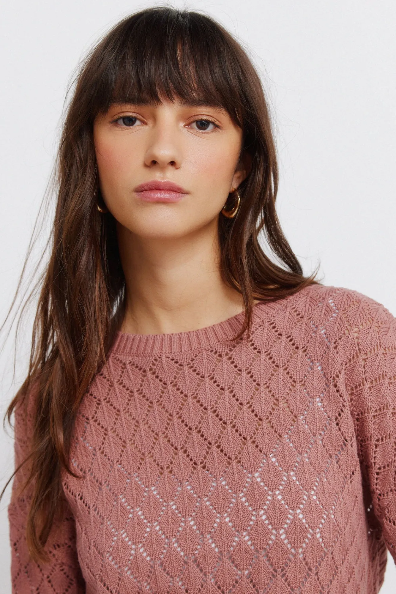 New Springfield Pull en maille pointelle rose