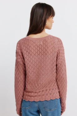 New Springfield Pull en maille pointelle rose