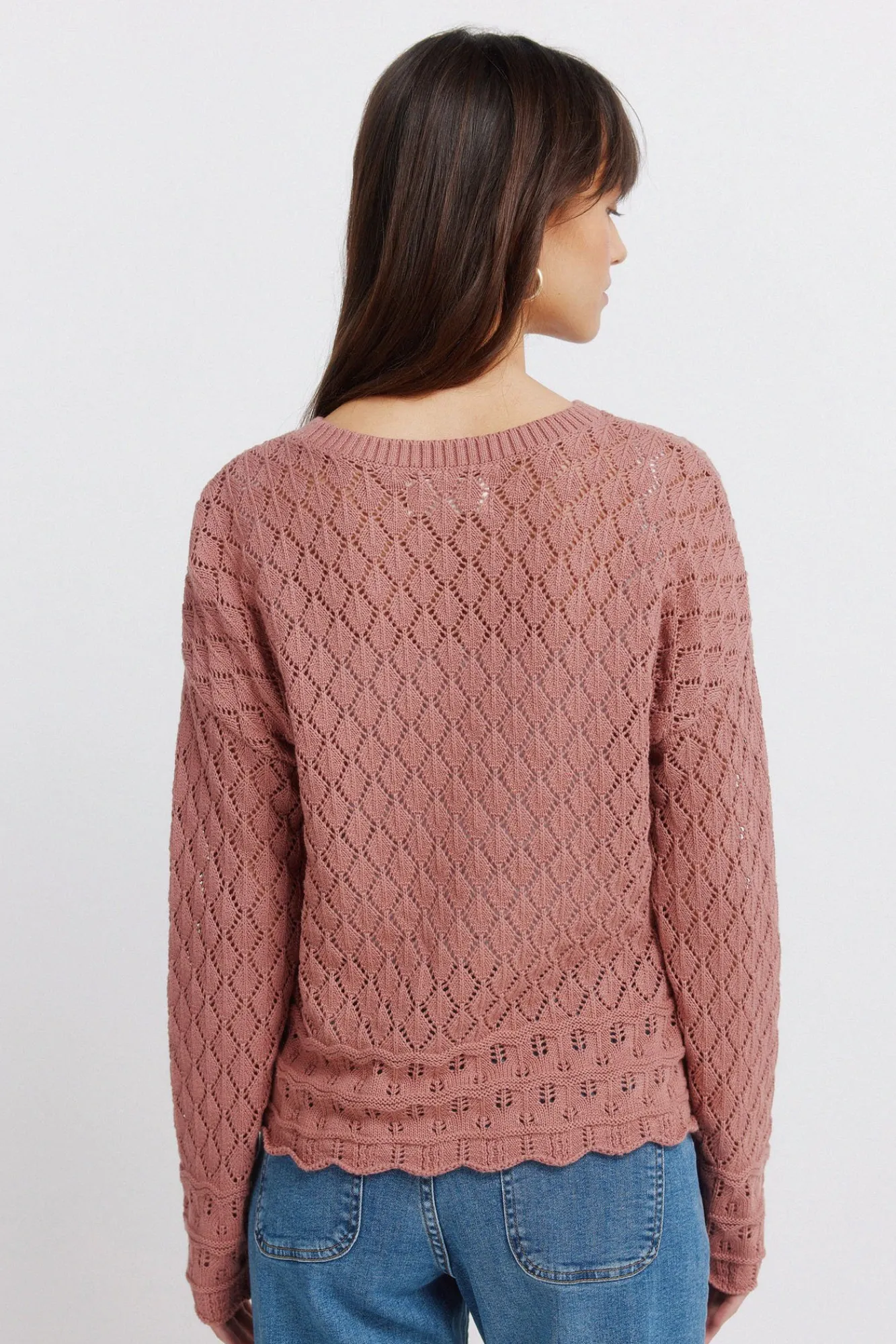 New Springfield Pull en maille pointelle rose