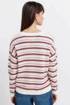Hot Springfield Pull en maille structurée à rayures rose