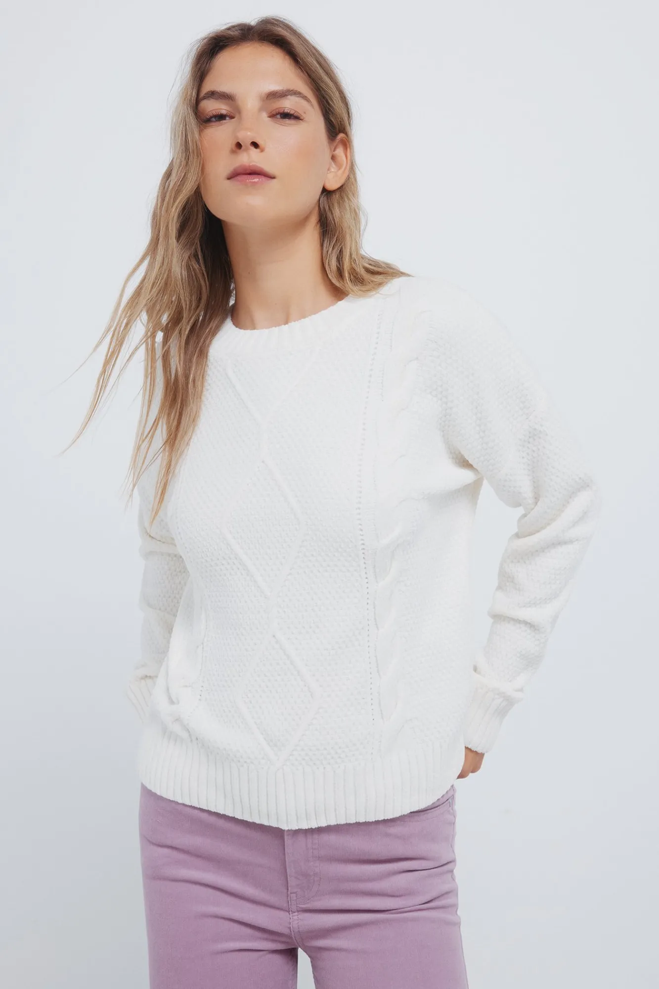 Online Springfield Pull en maille torsadée pull blanc