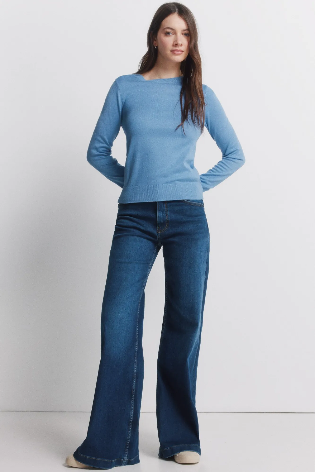 Hot Springfield Pull fin boutons poignets bleu