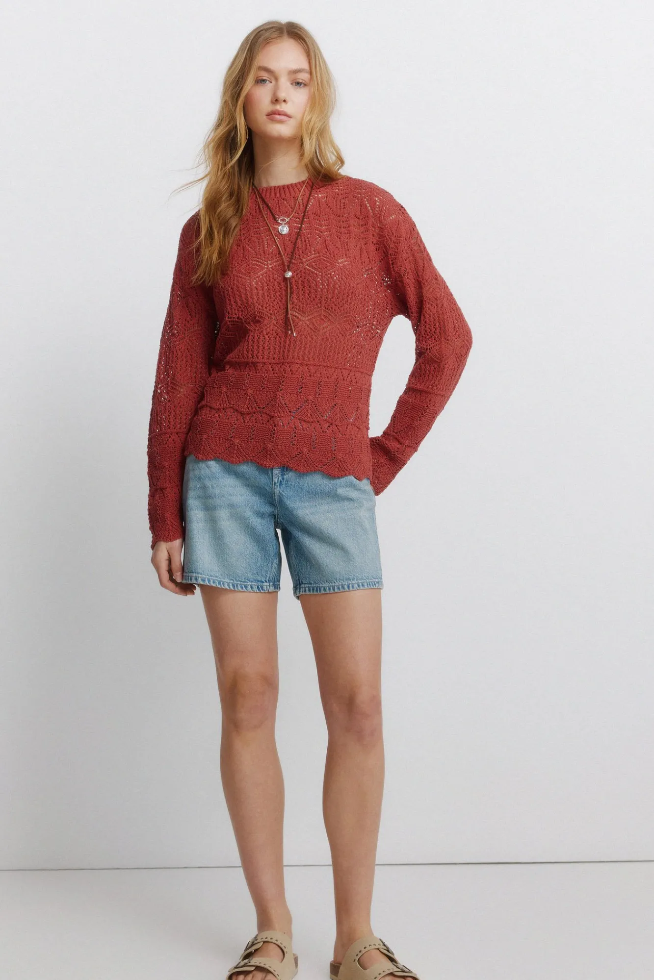 Sale Springfield Pull pointelle bordeaux