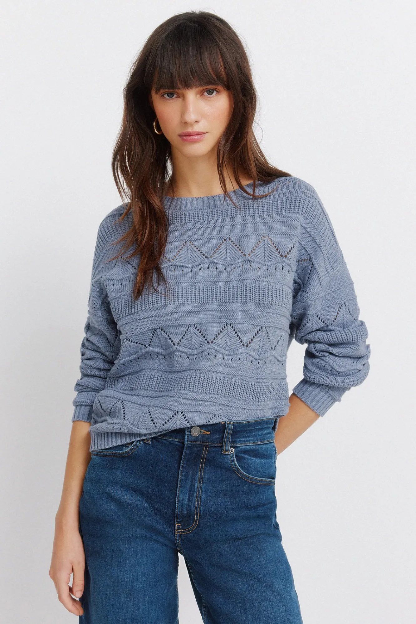 Sale Springfield Pull pointelle en maille bleu