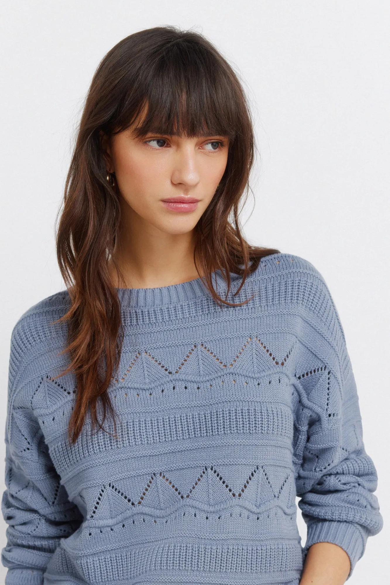 Sale Springfield Pull pointelle en maille bleu