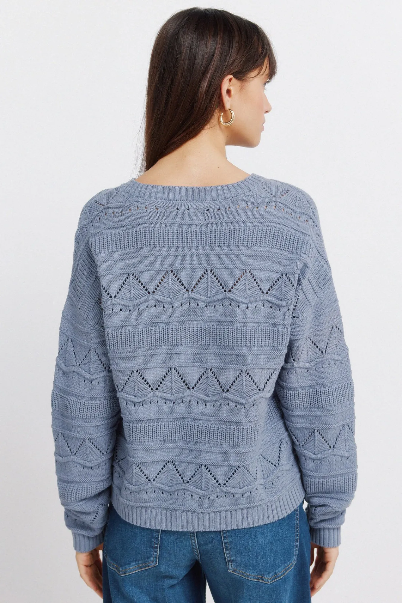 Sale Springfield Pull pointelle en maille bleu