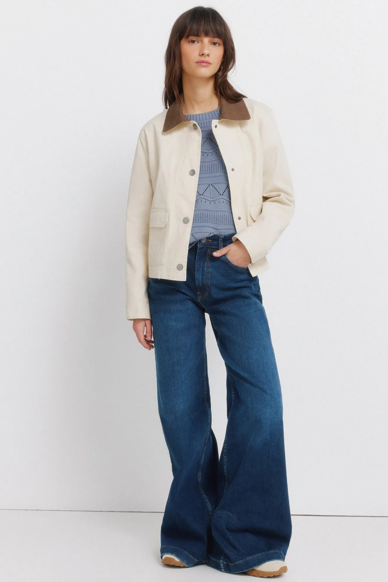 Sale Springfield Pull pointelle en maille bleu