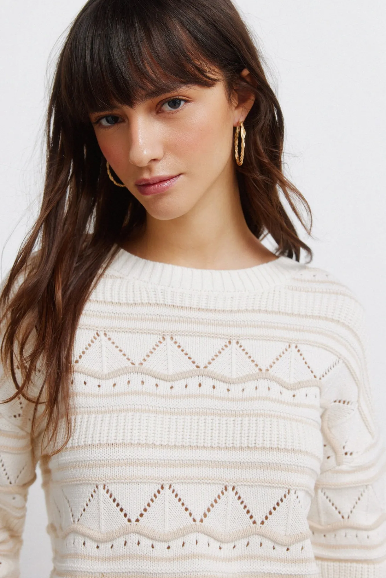 Online Springfield Pull pointelle en maille marron