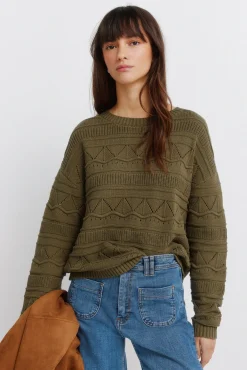 Clearance Springfield Pull pointelle en maille beige