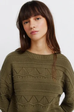 Clearance Springfield Pull pointelle en maille beige