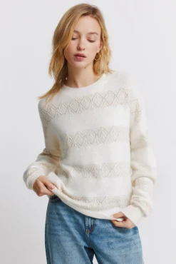 Hot Springfield Pull pointelle rayures lurex marron