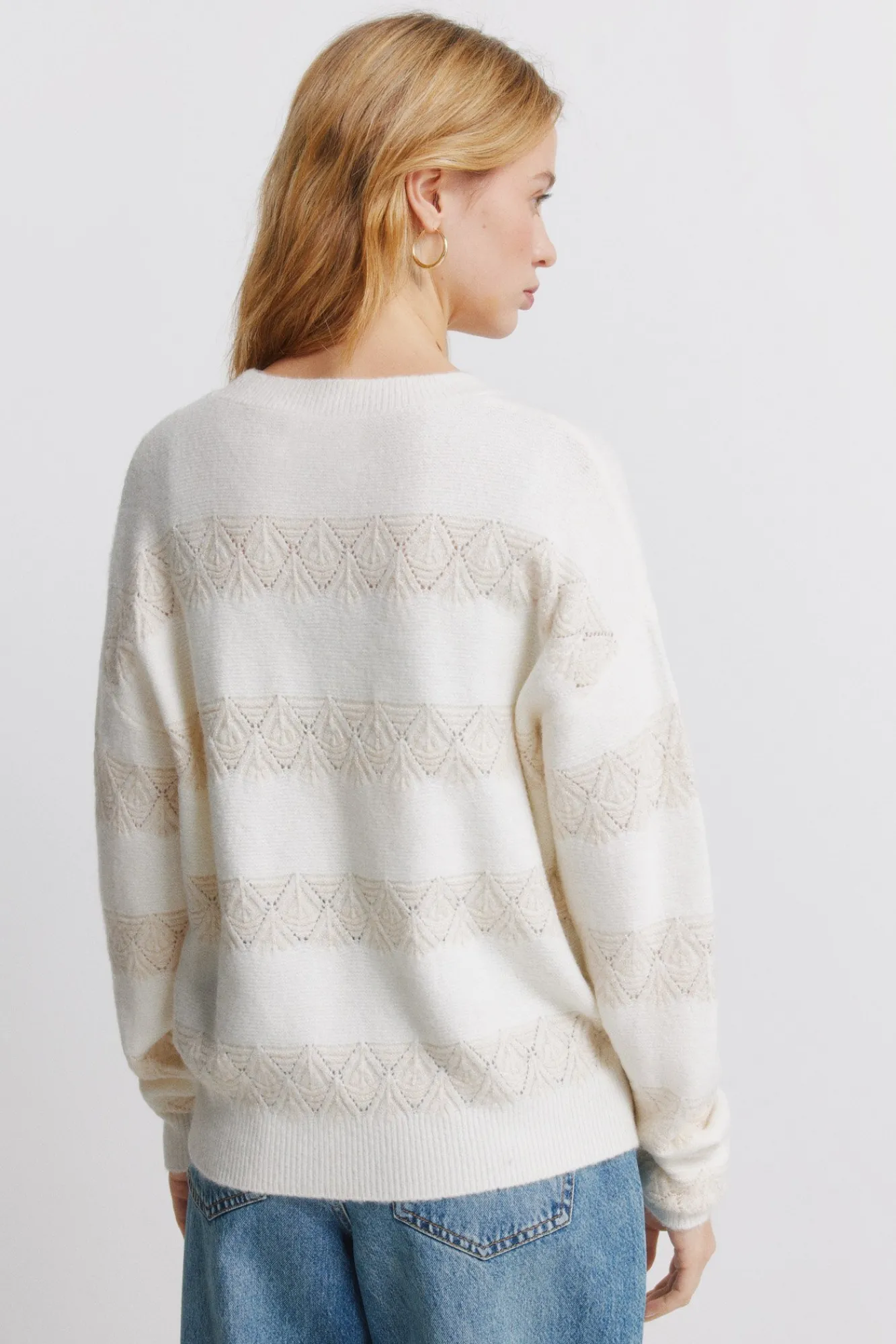 Hot Springfield Pull pointelle rayures lurex marron