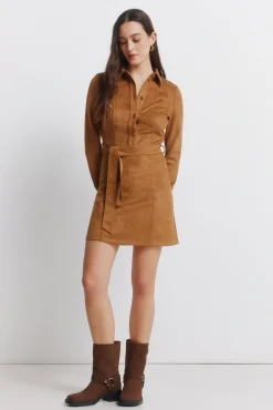 Clearance Springfield Robe chemise courte en daim nude