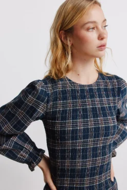 Springfield Robe courte &agrave; carreaux et smocks bleu