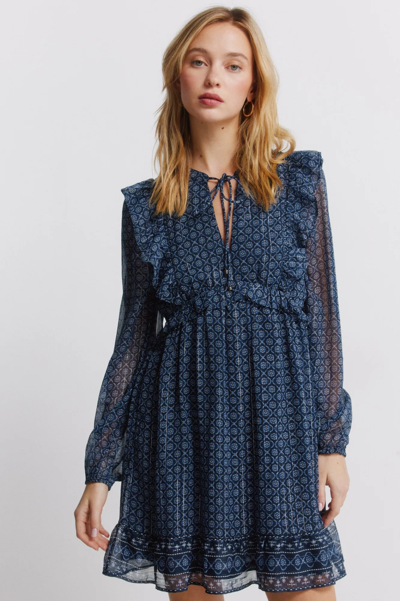 Clearance Springfield Robe courte à manches longues à volants bleu