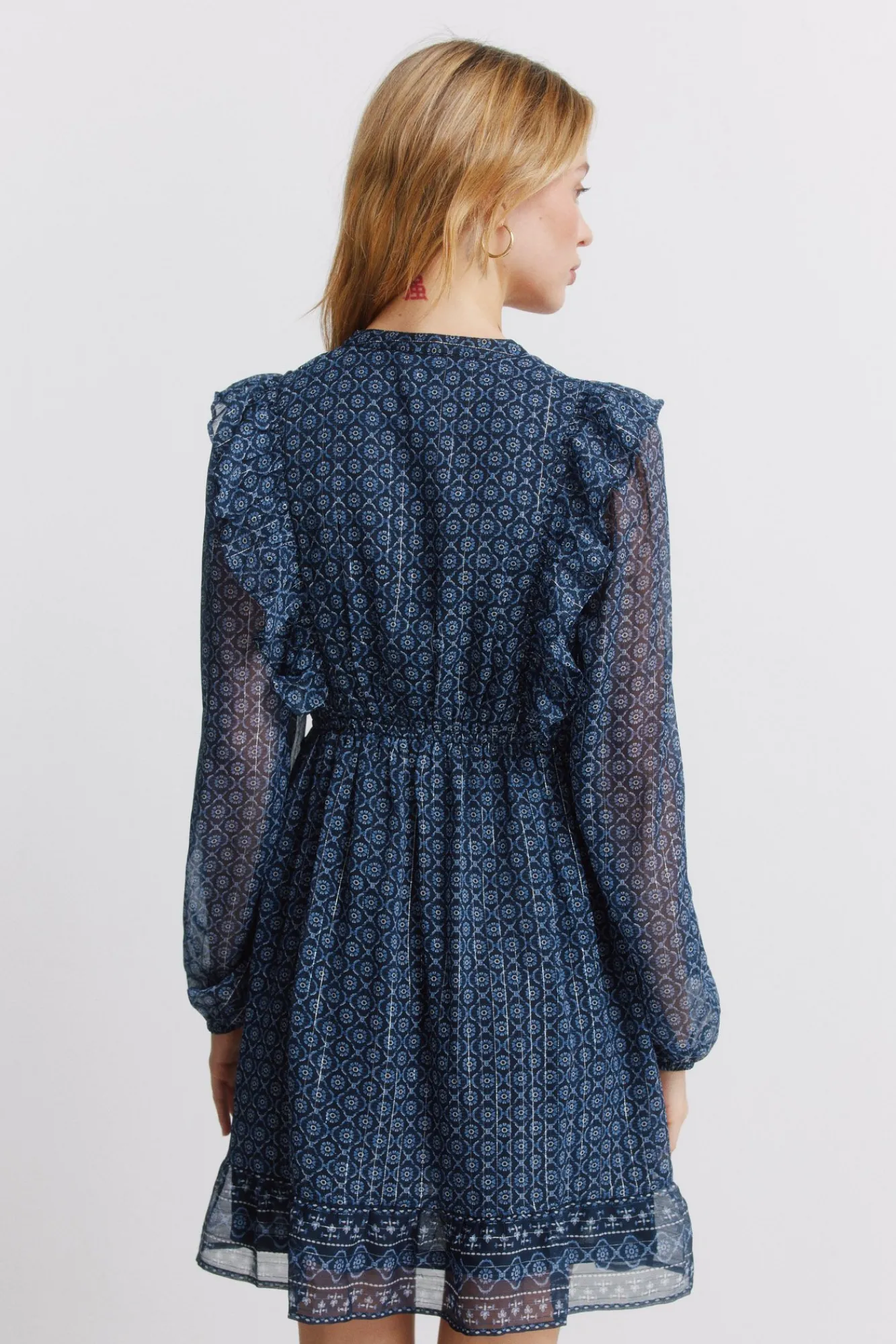 Clearance Springfield Robe courte à manches longues à volants bleu