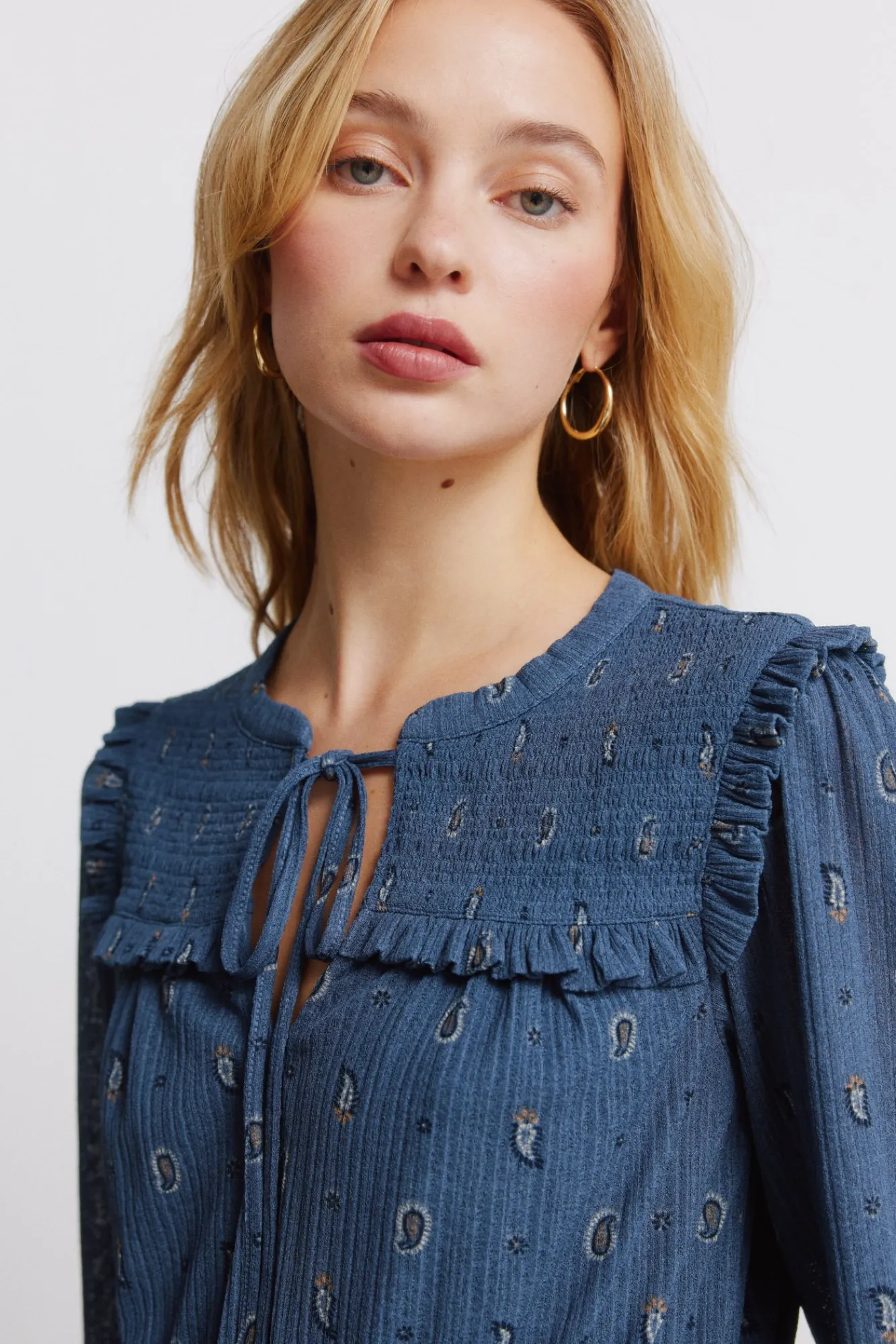 New Springfield Robe courte à manches longues à volants bleu