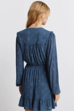 New Springfield Robe courte à manches longues à volants bleu