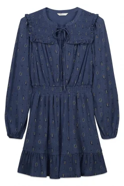 New Springfield Robe courte à manches longues à volants bleu