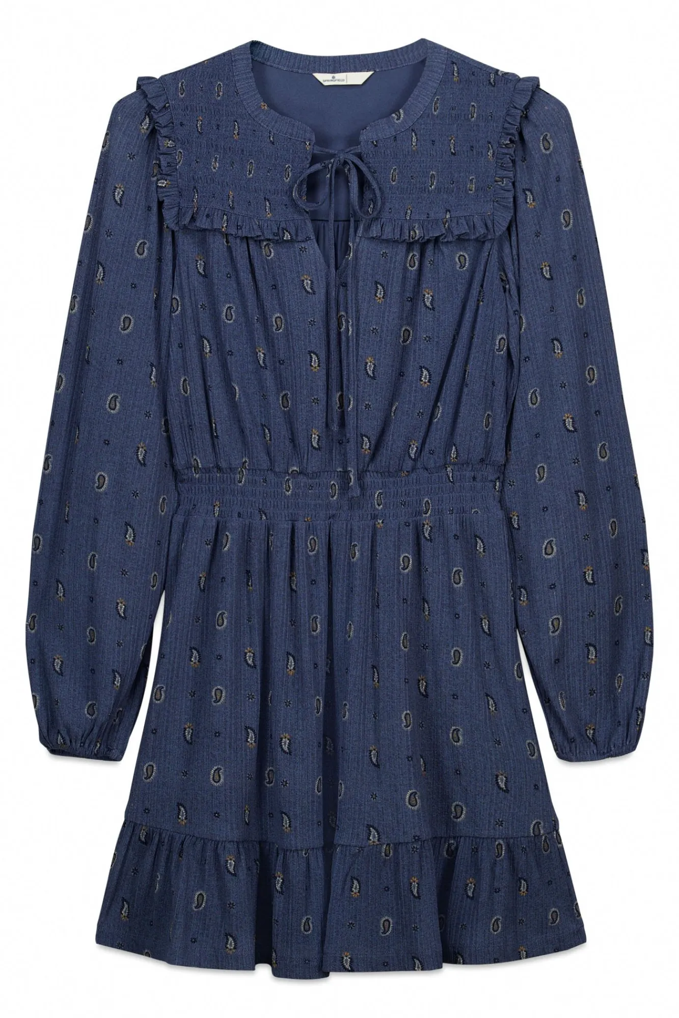 New Springfield Robe courte à manches longues à volants bleu