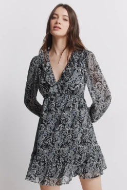 Best Springfield Robe courte imprimée manches longues noir
