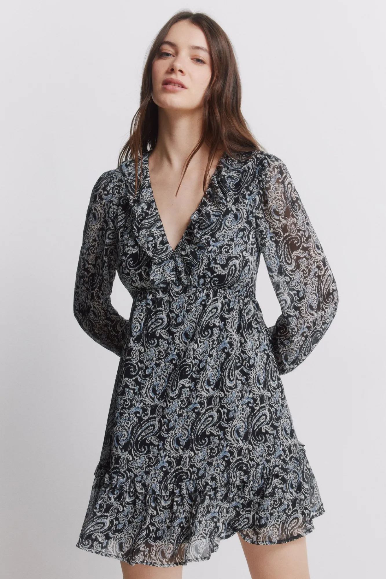Best Springfield Robe courte imprimée manches longues noir