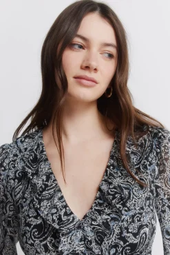 Best Springfield Robe courte imprim&eacute;e manches longues noir