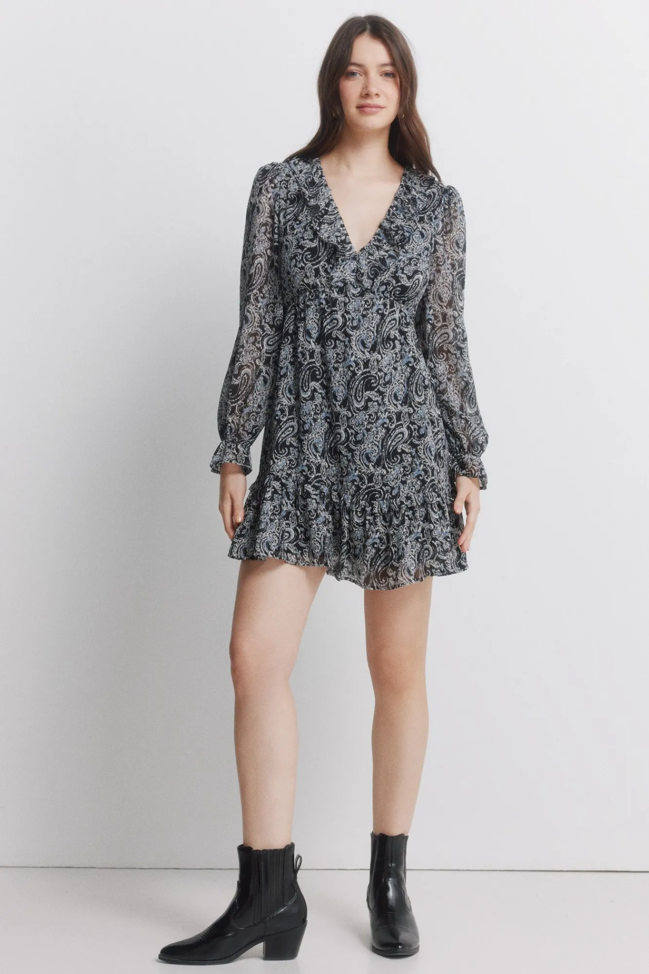 Best Springfield Robe courte imprimée manches longues noir