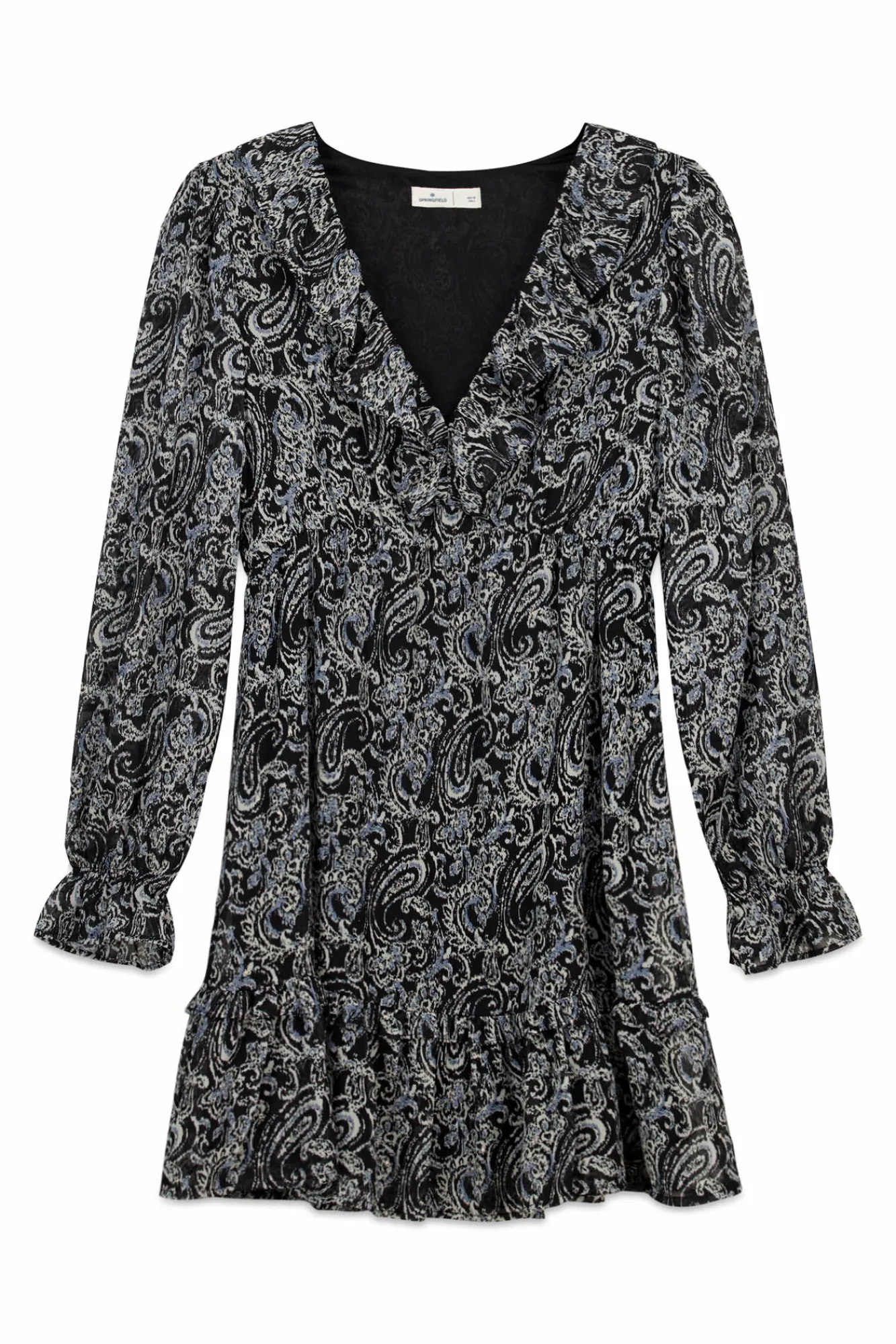 Best Springfield Robe courte imprimée manches longues noir