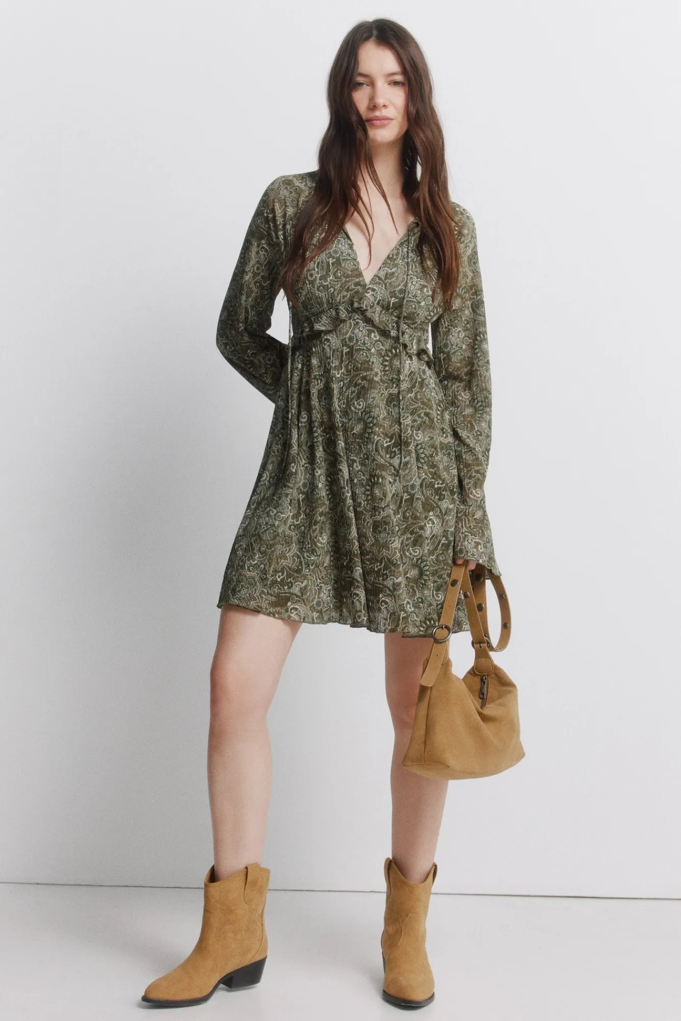 Sale Springfield Robe courte imprimée verte beige