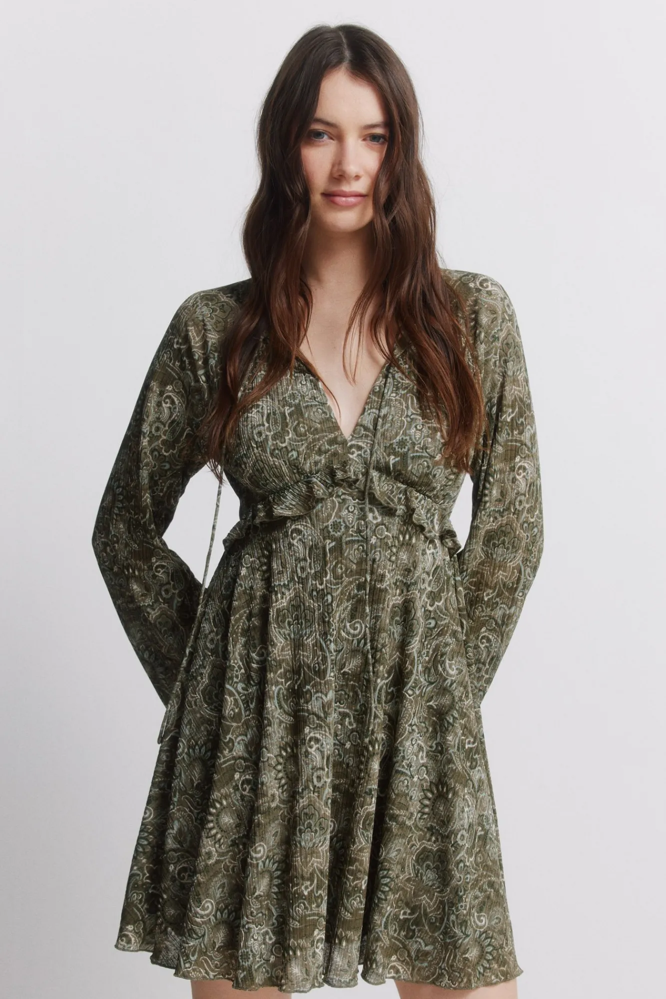 Sale Springfield Robe courte imprimée verte beige