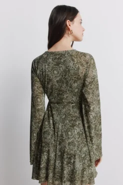 Sale Springfield Robe courte imprimée verte beige