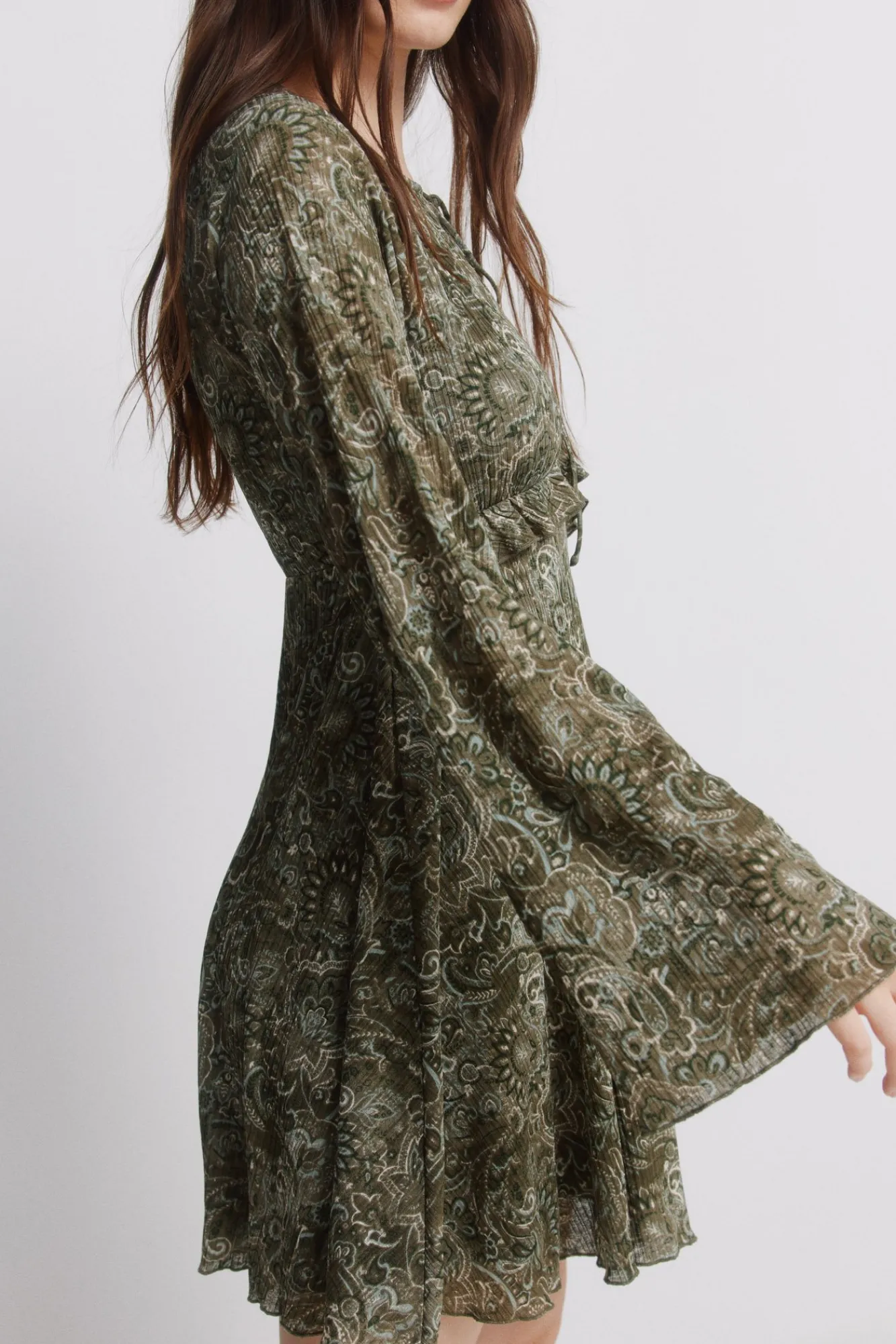Sale Springfield Robe courte imprimée verte beige